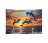 Banner per feste di buon compleanno cartelli personalizzati delfini al tramonto Bandiere per esterni Benvenuto Buon Compleanno Sfondo Segni di nozze Arazzo Grande Banner per Decorazione Feste 180 x