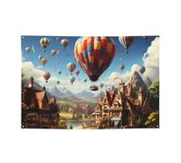 Banner per feste di buon compleanno cartelli personalizzati mongolfiera che vola sopra il tetto Bandiere per esterni Sfondo di buon compleanno Segni di nozze Grande Banner per decorazione feste 180 x