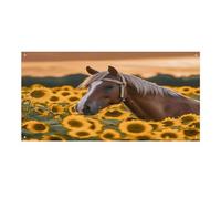 Banner per festival resistente, stampa di girasole giallo con cavallo riutilizzabile, decorazione per feste, perfetto per feste aziendali, grandi inaugurazioni e raduni