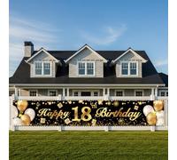 Banner per il 18° compleanno nero oro 18° compleanno striscione decorativo per uomini e donne, sfondo lungo decorazione 210 × 40 cm per recinzione albero parete, festa foto Prop per feste 18°