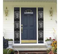 Banner per porta appesa in bianco e nero con testa di leone primaverile estate benvenuto banner per feste di buon compleanno banner foto sfondo portico segno porta anteriore segni per cortile