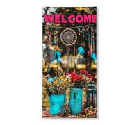 Banner per porta con acchiappasogni, vivace design floreale bohémien, decorazione per porta d'ingresso, per interni ed esterni, forniture per festival primaverili, 91 x 183 cm