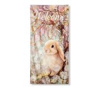 Banner per porta con coniglietto di benvenuto, grazioso design con coniglio primaverile, elementi floreali decorativi per Pasqua o festival di primavera, decorazione per interni ed esterni, 91 x 182