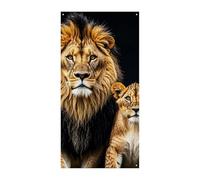 Banner per porta con mamma leone e giovane leone 90 x 180 cm striscioni per feste cartello di benvenuto stagionale decorazione verticale porta appeso per portico ingresso decorazione giardino