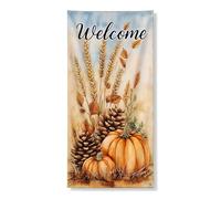Banner per porta con scritta "Welcome Fall Harvest", decorazione rustica con zucca e pigne, decorazione per interni ed esterni, 91 x 182 cm
