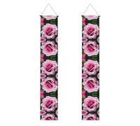 Banner per porta del Ringraziamento con stampa di fiori di rosa rossa, decorazione per esterni, uso interno ed esterno, facile da appendere riutilizzabile