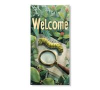 Banner per porta di benvenuto a forma di bruco, decorazione di benvenuto ispirata alla natura, decorazione per giardino primaverile per esterni e interni, 91 x 182 cm