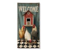 Banner per porta di benvenuto in fattoria, decorazione rustica per pollaio per primavera ed estate, decorazione per interni ed esterni, a tema pollo, 91 x 182 cm