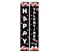 Banner per porta di San, bandiera per porta d'ingresso di San, 2 pannelli da appendere "Happy Valentine's Day" - Banner da parete da appendere con sfondo nero per interni e