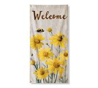 Banner per porta floreale con scritta "Welcome Springfest", decorazione rustica con margherite gialle e api, per porta d'ingresso, per interni ed esterni, forniture per feste primaverili, 91 x 182 cm