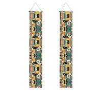 Banner per portico con stampa di gatti di arte moderna della metà del secolo per il Ringraziamento,Banner per interni per porta d'ingresso, per tutte le celebrazioni