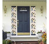 Banner per portico da appendere alla porta, banner per portico estivo di benvenuto buon compleanno portico segno foto sfondo banner per feste pinguini animali modello acquerello segni porta anteriore