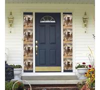 Banner per portico da appendere alla porta, banner per portico estivo di benvenuto buon compleanno portico segno foto sfondo banner per feste tre cavalli in esecuzione segni per porta d'ingresso per