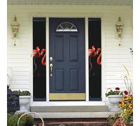 Banner per portico da appendere alla porta, banner per portico estivo di benvenuto buon compleanno portico segno foto sfondo festa banner fenicotteri su sfondo nero cartelli per porta d'ingresso per