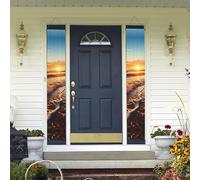 Banner per portico da appendere alla porta, banner per portico estivo di benvenuto buon compleanno portico segno foto sfondo banner per feste vista tramonto sulla spiaggia riva segni per porta