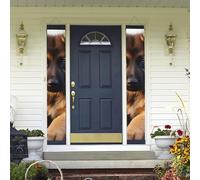 Banner per portico da appendere alla porta, cucciolo di pastore tedesco benvenuto estivo portico banner buon compleanno portico segno foto sfondo festa banner porta d'ingresso segni per feste