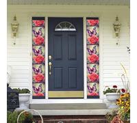 Banner per portico da appendere alla porta, farfalla e rosa benvenuto estate portico banner buon compleanno portico segno foto sfondo festa banner porta d'ingresso segni per feste decorazioni interne