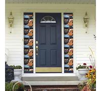 Banner per portico da appendere, cane che dorme con orso benvenuto estivo portico banner buon compleanno portico segno foto sfondo festa banner porta d'ingresso segni per feste decorazioni interne