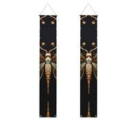 Banner per portico di laurea YYHWHJDE Golden Delicata Libellula su sfondo nero Stampa Decorazione Banner Porta Segno, per esterni e interni, Cortile Party 30,5 x 180 cm