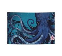 Banner personalizzato per feste di compleanno con occhielli in ottone blu polpo tentacoli illustrazione bandiera giardino decorazioni cortile banner decorazioni per feste di compleanno sfondo per