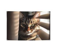 Banner personalizzato per feste di compleanno con occhielli in ottone gatto che sbircia attraverso le tende Bandiera da giardino Decorazioni per cortile Banner Decorazioni per feste di compleanno