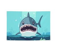 Banner personalizzato per feste di compleanno con occhielli in ottone squalo fumetto galleggiante in acqua Bandiera da giardino Decorazioni per cortile Banner Decorazioni per feste di compleanno