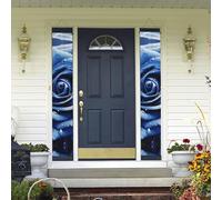 Banner portico appeso porta banner, benvenuto estate portico banner buon compleanno portico segno foto sfondo festa banner bella rosa blu illustrazione porta d'ingresso segni per feste interni