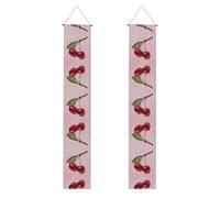 Banner portico WZYWHJ ciliegie su sfondo rosa stampa decorazione da appendere alla parete banner porta segno, per esterni e interni, cortile festa 30,5 x 180 cm