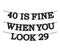 Banner pre-infilato "40 Is Fine When You Look 29" per decorazioni per il 40° compleanno, articoli per feste scintillanti, decorazioni da parete glitterate pre-assemblate per uomini e donne, lettere