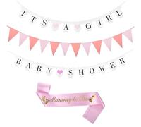 Banner rosa per baby shower, decorazioni per baby shower, decorazione di genere include striscione "It's a girl", fascia per mamma per essere e gagliardetto rosa, come decorazioni per feste o oggetti