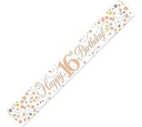 Banner scintillante Fizz 16° compleanno bianco e oro rosa olografico