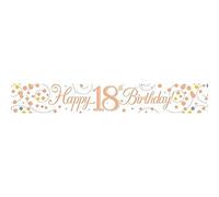 Banner scintillante Fizz 18° compleanno bianco e oro rosa olografico