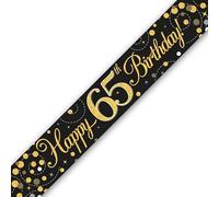 Banner scintillante Fizz 65° compleanno nero e oro olografico