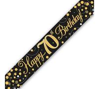 Banner scintillante per 70° compleanno nero e oro olografico da 2,7 m