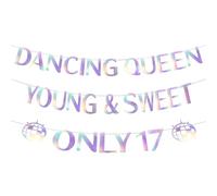 Banner solo Dancing Queen Young & Sweet Only 17, Preassemblato Decorazioni per il 17 Compleanno per Ragazze Striscione Scintillante solo Giovane e Dolce 17 per Ragazza Ballerina