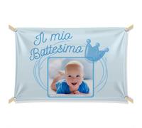 BANNER STRISCIONE BATTESIMO PERSONALIZZATO CON FOTO E NOME - PRINCIPE - NEONATO BIMBO ANCHE DA ESTERNO - BANNER PVC DA ESTERNO GARANZIA 5 ANNI (100X50 CM)
