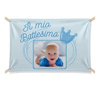 BANNER STRISCIONE BATTESIMO PERSONALIZZATO CON FOTO E NOME - PRINCIPE - NEONATO BIMBO ANCHE DA ESTERNO - BANNER PVC DA ESTERNO GARANZIA 5 ANNI (150X100 CM)