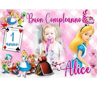 BANNER STRISCIONE compleanno - Alice Nel Paese del- CON NOME foto ed età bimbo/a