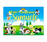 BANNER STRISCIONE COMPLEANNO - Baby Looney Tunes mod 2 - PERSONALIZZATO