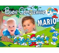 BANNER STRISCIONE compleanno - I Puffi - CON NOME foto ed età bimbo/a