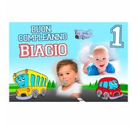 BANNER STRISCIONE COMPLEANNO - Macchine Mezzi di Trasporto - PERSONALIZZATO