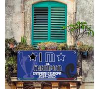 Banner Striscione con Occhielli In PVC per esterno Celebrativo Neroazzurri Vittoria Champions 2025 Monaco Campioni D'Europa 24-25, STAMPA PROFESSIONALE per Interisti Tifosi Ultras Calcio (100x200cm)