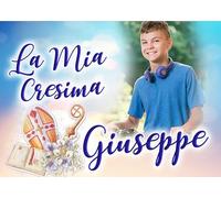 BANNER STRISCIONE CRESIMA CON NOME E FOTO PERSONALIZZATO - La Mia Cresima AZZURRO - BANNER PVC ANCHE DA ESTERNO GARANZIA 5 ANNI (200X150 CM)