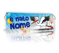 BANNER STRISCIONE nascita - CICOGNA BLU - CON NOME bimbo bambino