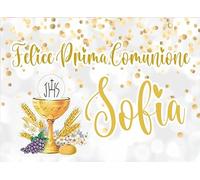 BANNER STRISCIONE PERSONALIZZATO CON NOME - FELICE PRIMA COMUNIONE BAMBINO - ANCHE DA ESTERNO - BANNER PVC DA ESTERNO GARANZIA 5 ANNI (100X50 CM)