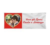 Banner Striscione VIVA GLI SPOSI MATRIMONIO CON FOTO Personalizzabile - Banner PVC Da Esterno GARANZIA 10 ANNI (100X50 CM)