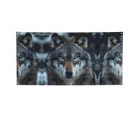 Banner versatile per feste con stampa lupo occhi blu,Migliori bandiere banner per eventi,Per decorazioni per feste di compleanno