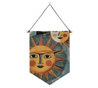 Banner vintage da appendere alla parete con sole e luna retrò giallo blu con asta telescopica bandiera bandiera appeso decorazioni per feste per porte, pareti, finestre, giardini, cortile