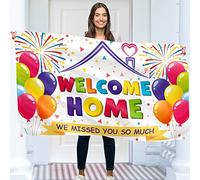 Banner Welcome Home (Welcome Back) - 1,5 m x 0,9 m con 4 fori in ottone - Stampa digitale vivida - Poliestere spesso 110 denari, doppia cucitura per baby shower, festa di famiglia