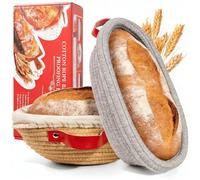 Banneton - Cestino per lievitazione pane rotondo, 22,9 cm e ovale da 25,4 cm, con fodera e coperchio, in corda di cotone, accessori da forno, regali artigianali per donne, mogli, panettieri